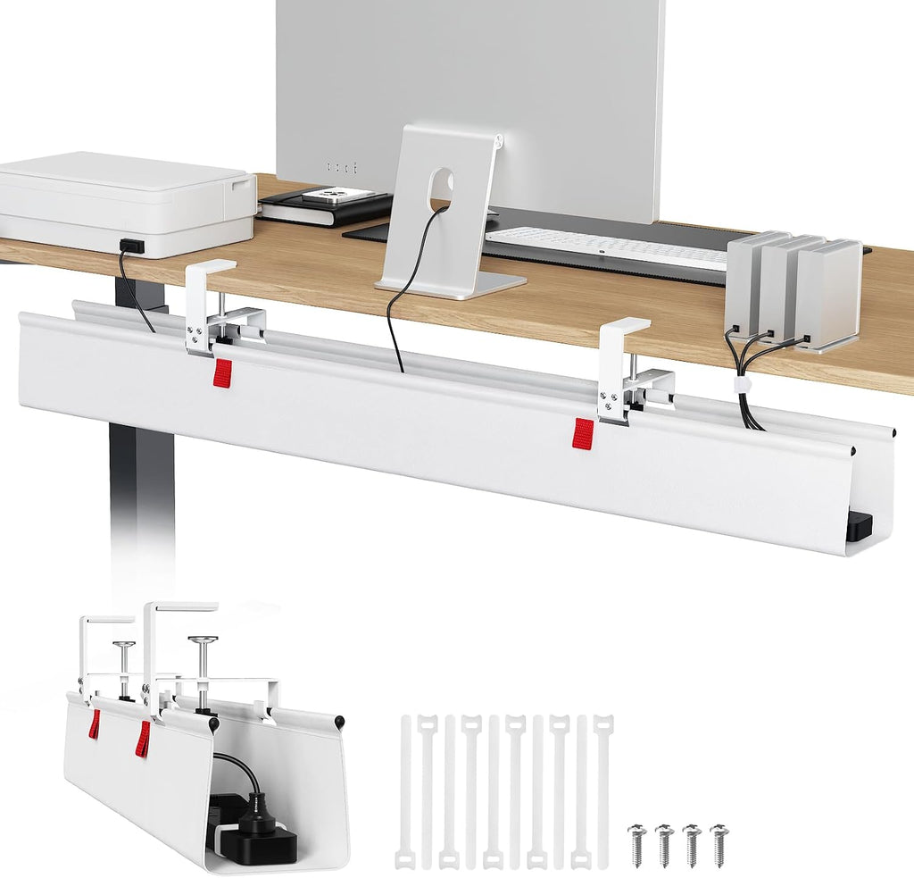 Univivi No Drill Under Desk Cable Management Tray, Clamp/Screw Mount Desk Cable