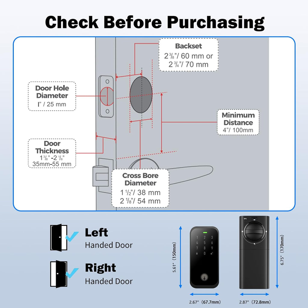 Keypad Fingerprint Keyless Smart Door Lock with Electronic Code/Fob Card/Physical Key for Front Door, Easy Installation