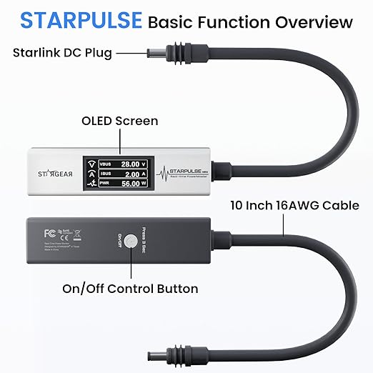 Starlink Power Monitor for Mini & Gen 3, Real-Time Power Meter Tester