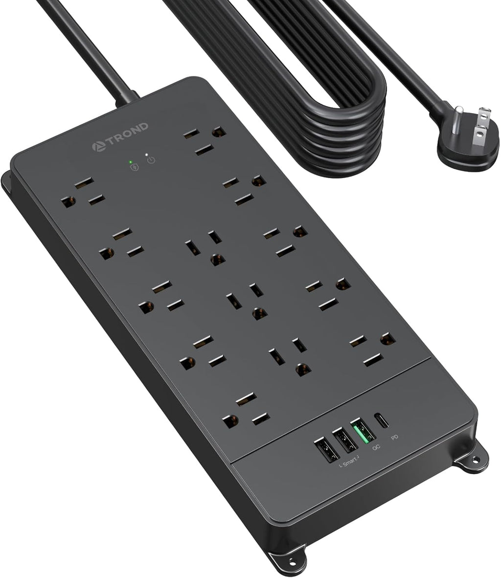 TROND Surge Protector Power Strip 15 ft, Flat Plug Extension Cord