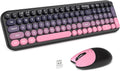 MOFII Wireless Keyboard and Mouse Combo, Compact Typewriter Retro Round Computer Keyboard and Mouse Set, Plug and Play, for Windows, Computer, Desktop, PC, Notebook - (Plum Pink Gradient)