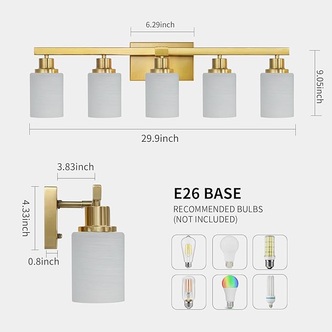 DIKAIDA Gold Bathroom Light Fixtures, 5-Light Modern Brushed Gold Vanity