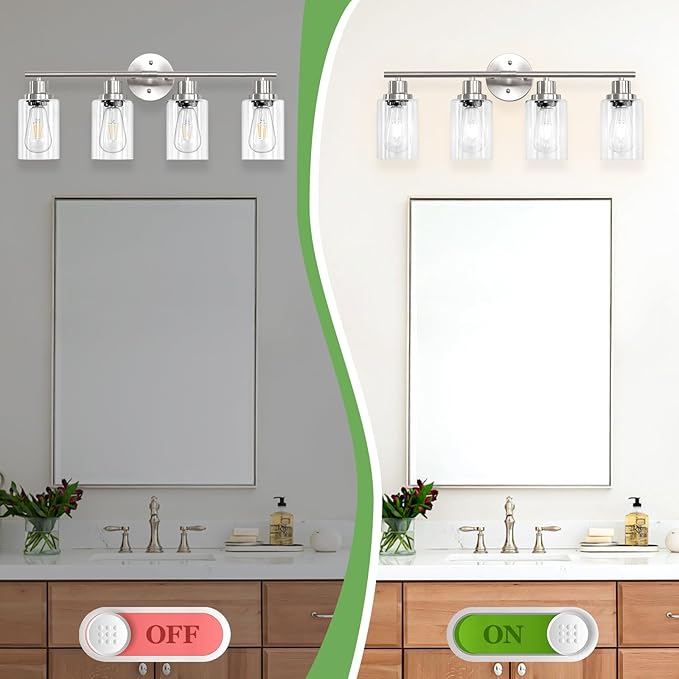 Guliaofo 4-Light Nickel Bathroom Light Fixtures, E26 Modern Vanity Lights