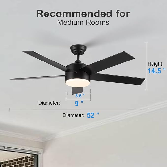 POCHFAN 52 inch Black Ceiling Fans