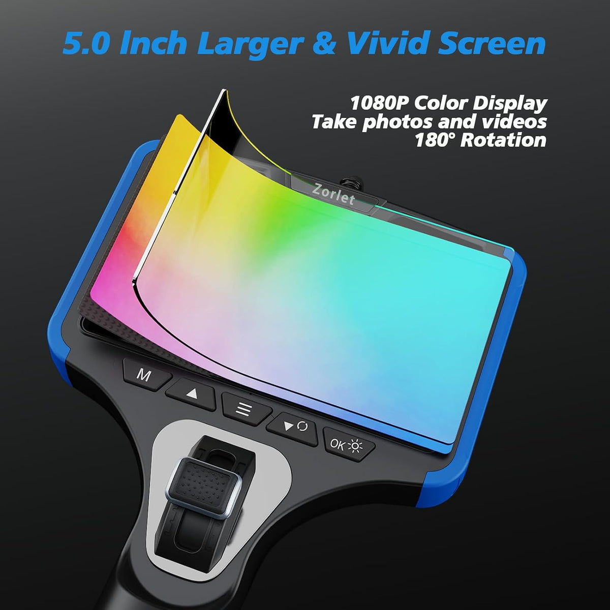 2-way articulating borescope, 0.25in/6.3mm probe, 5" screen, 5ft, close-up detail