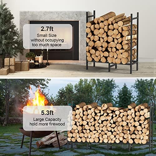 5.3ft Firewood Rack Holder for Fireplace, Adjustable Log Stand for Storage