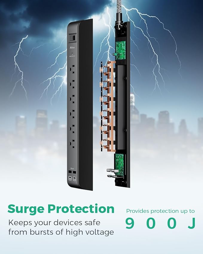 12FT Long Power Strip Surge Protector - (2 Pack)