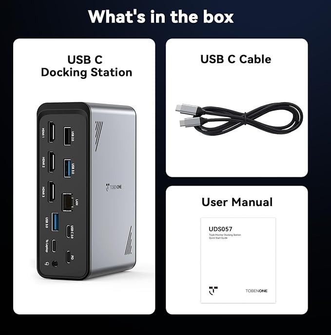 TobenONE 18 in 1 Laptop Docking Station 3 Monitors, Triple 4K Display