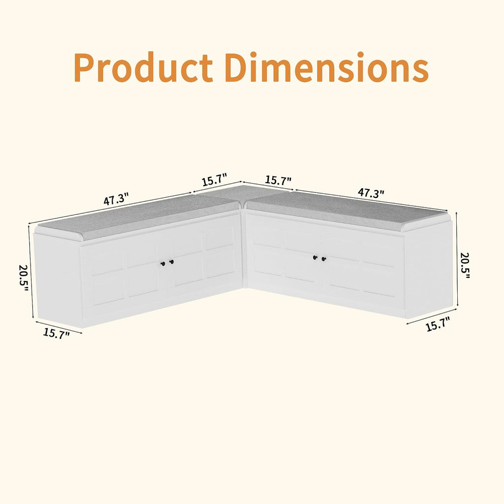 63 inches L-Shaped Storage Bench with Cushion Seat Corner Dining Bench