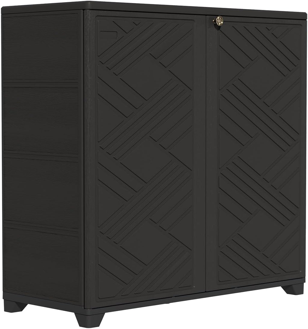 Diamond Cabinet with 1 Shelf, Black 33.5×15.1×34.3 Inch - Waterproof UV-Resistant Outdoor Storage for Patio, Poolside & Indoor - Store Brooms Trash Bins