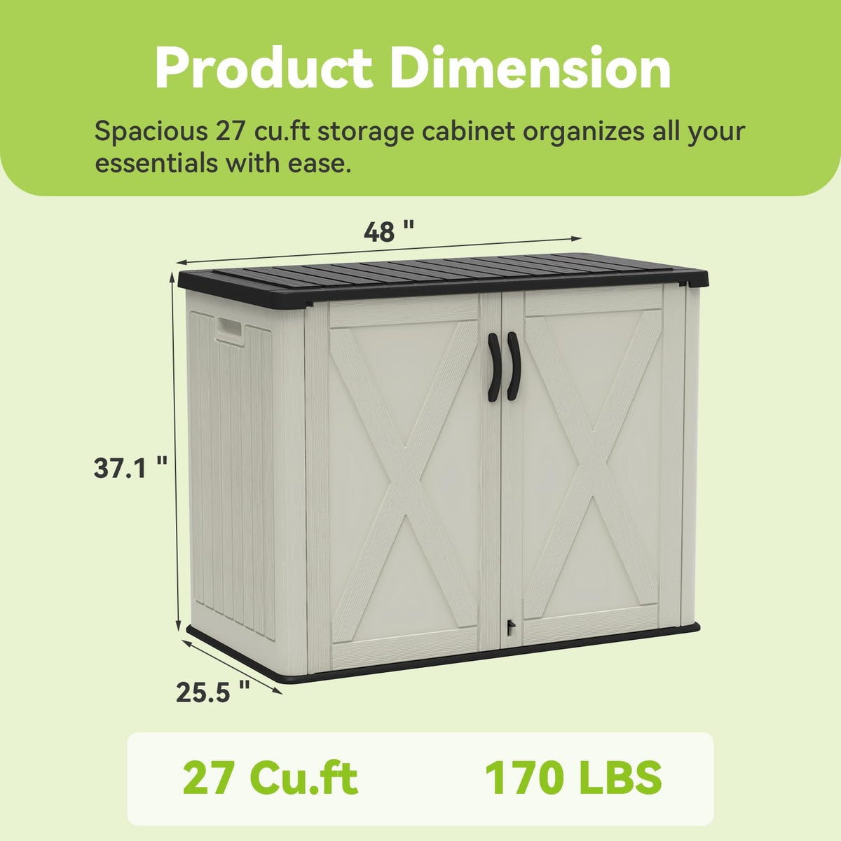devoko 26 cu ft resin outdoor storage cabinet shown in use