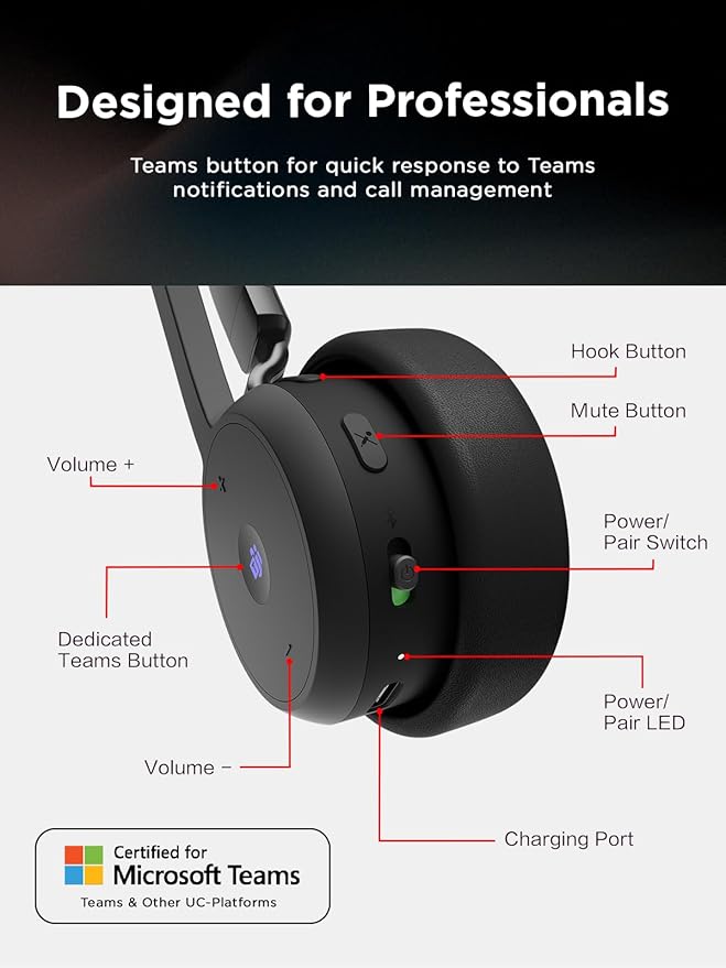 Lenovo Wireless VoIP Headset Teams Certified, Noise-Canceling Mic, USB-A