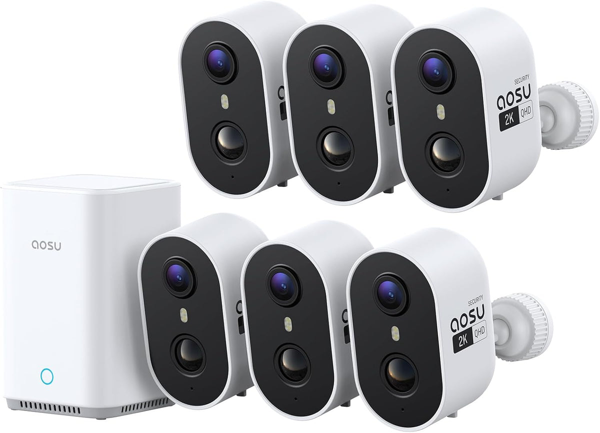 aosu 2K Battery Security Cameras Wireless Outdoor System, 6-Cam-Kit