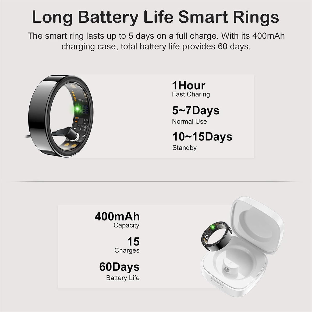 smart ring for women men, sleep activity health, front angle view