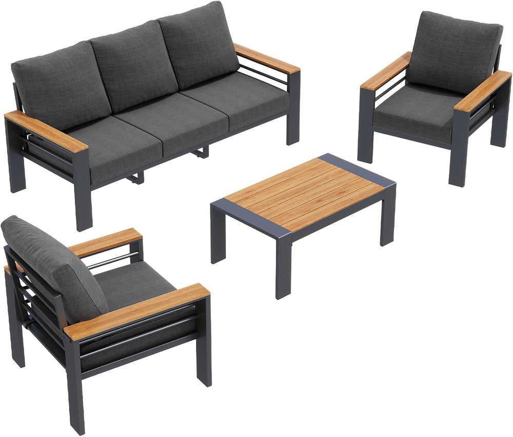 Aoxun Patio Furniture Set, Aluminum Outdoor Furniture with Oversized Seats