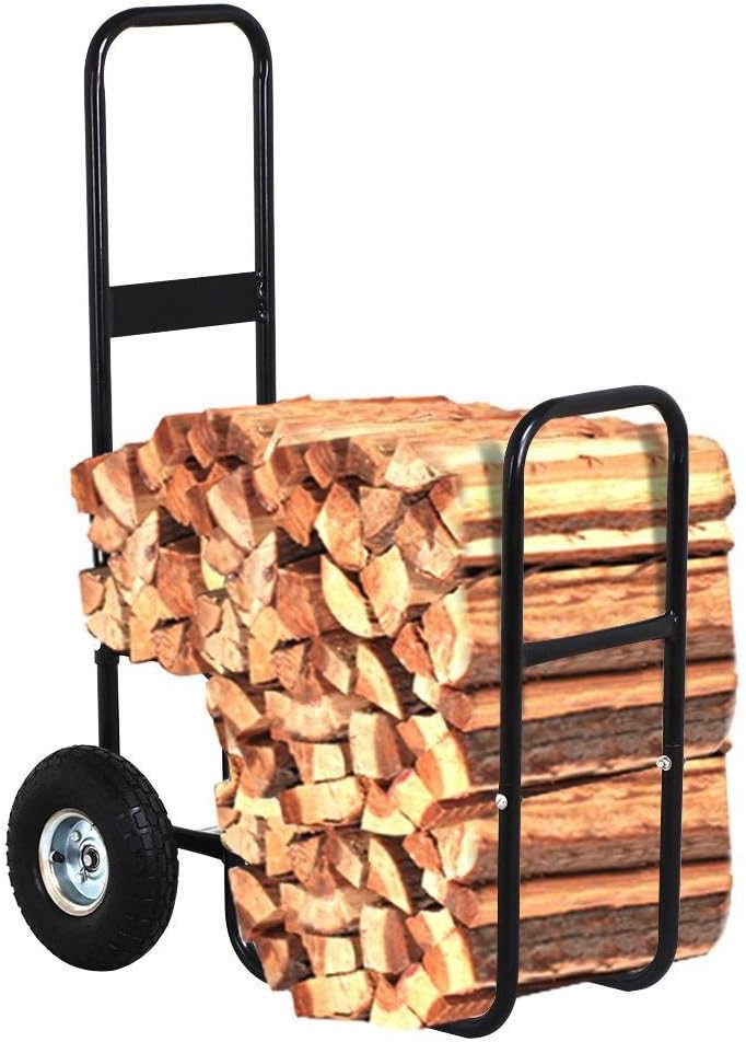 Firewood Log Cart Carrier Wood Rack Storage Mover Outdoor Indoor, Firewood Cart Firewood Hauler Rack with Wheels