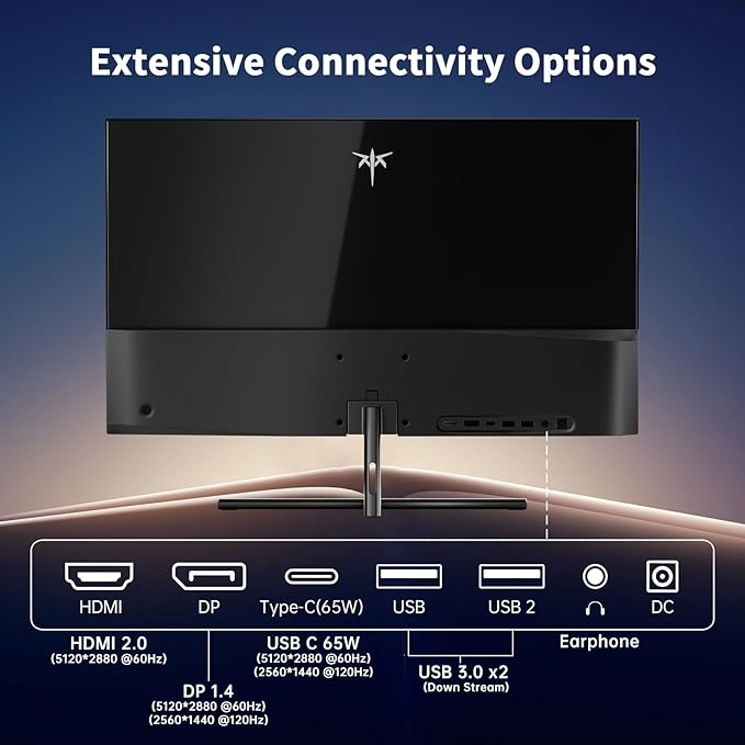 KTC 5K Monitor 27 Inch: Dual Mode 5K @60Hz / 2K@160Hz Computer Monitor