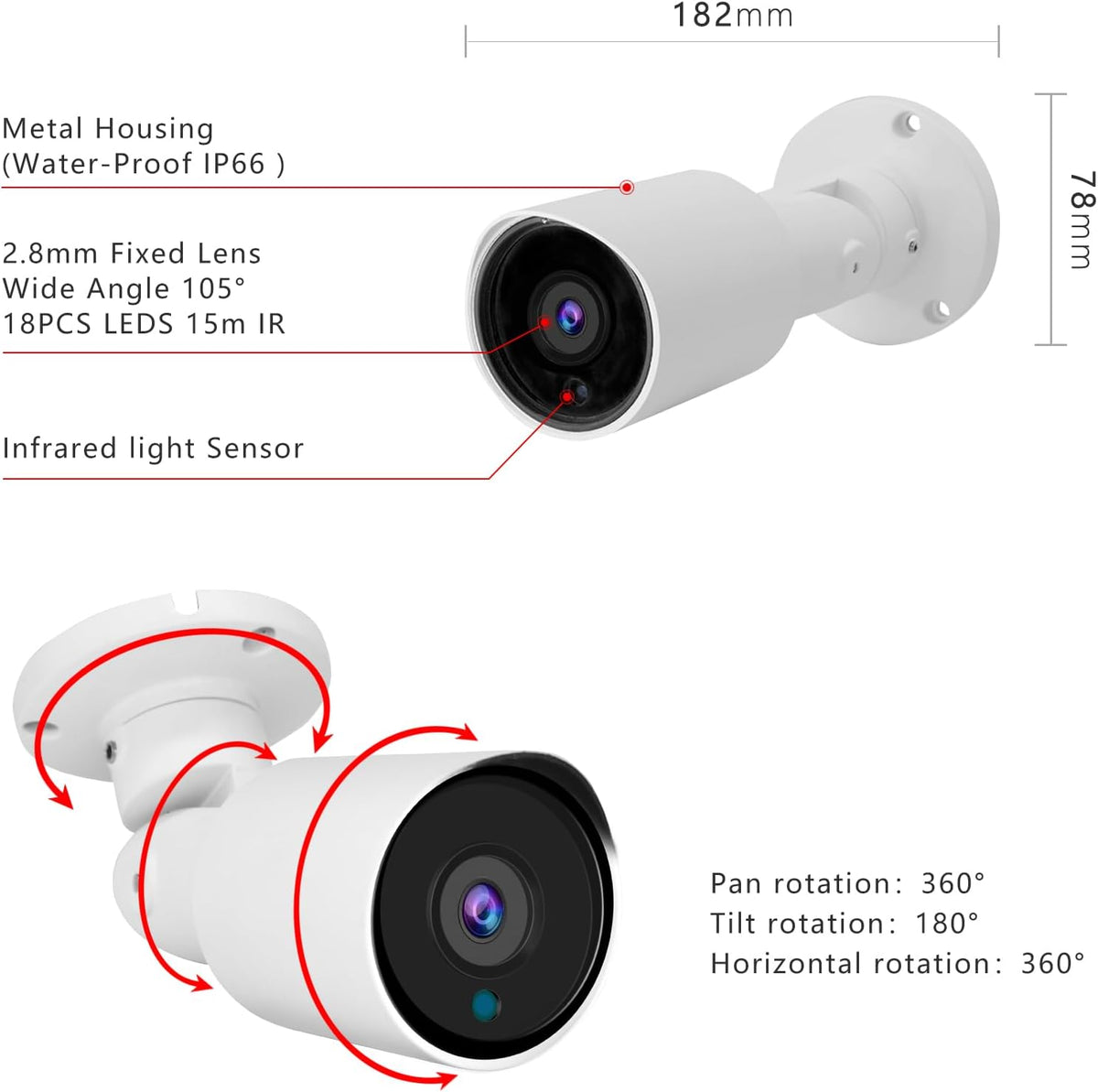 5mp analog security bullet camera 4-in-1 tvi/cvi/ahd/cvbs 960h, side view