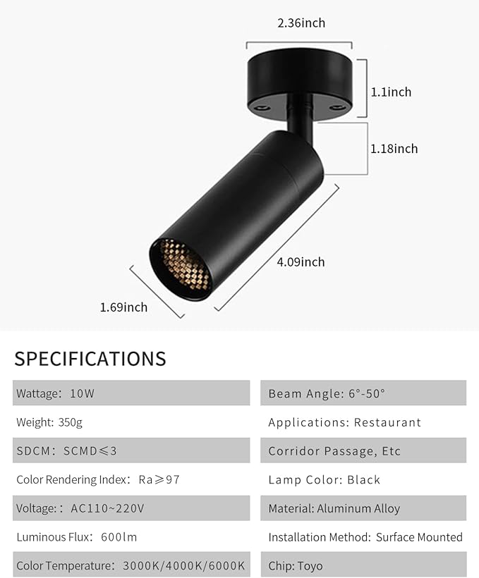 Gpaillumic Led Modern Directional Spotlight, Zoomable Monopoint Ceiling Spot