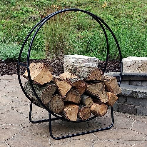 Sunnydaze Outdoor Firewood Rack, Heavy-Duty Steel, 40” Diameter