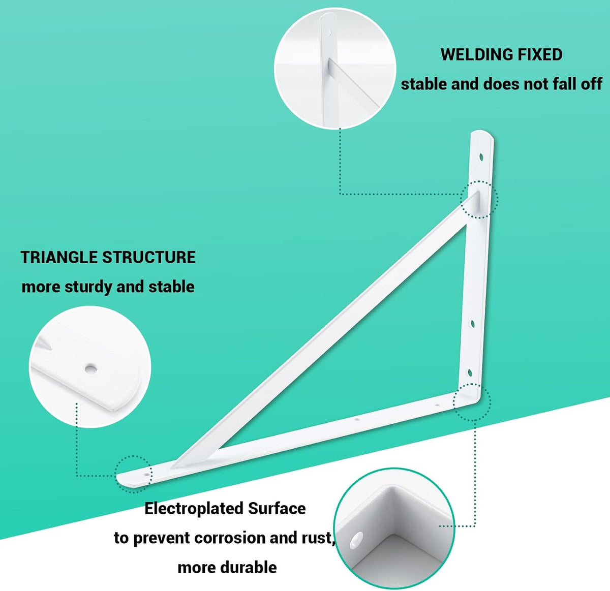 HOME MASTER HARDWARE 16x10 Inch Heavy Duty Shelf Brackets, White 6 Pack | 600lbs Capacity, Reinforced Metal L Supports with Screws, Garage Storage/Workshop Shelves/Basement and DIY Projects
