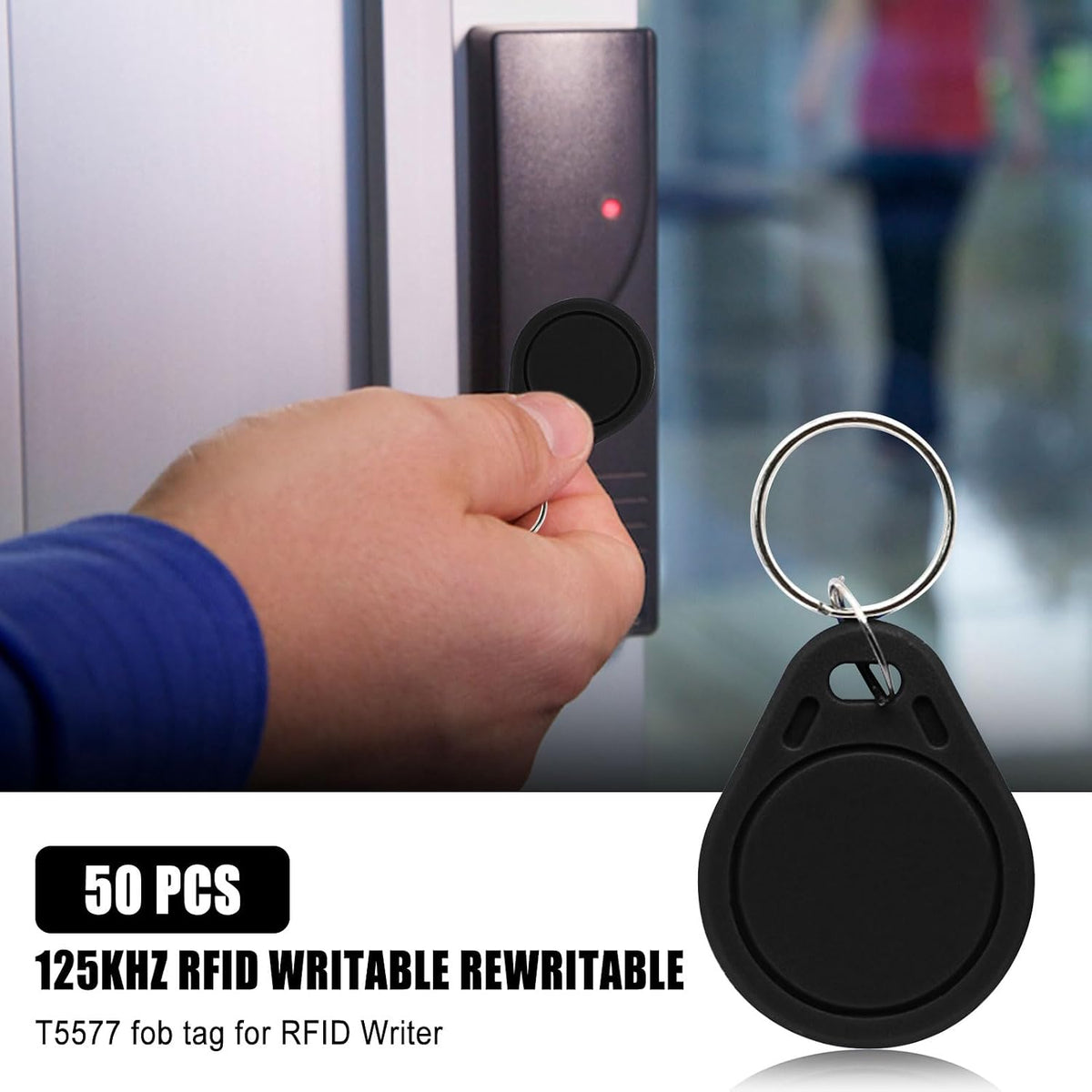 rfid key fobs 125khz 50 pcs, t5577 proximity on a desk or shelf