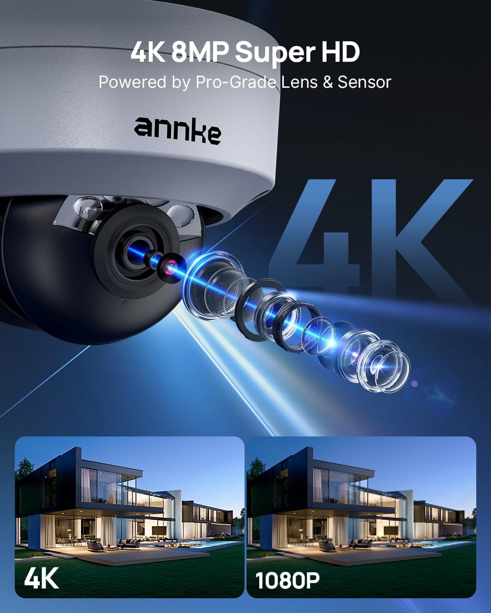 ANNKE 4K PoE Security Camera Outdoor, Spotlight Color Night Vision, White