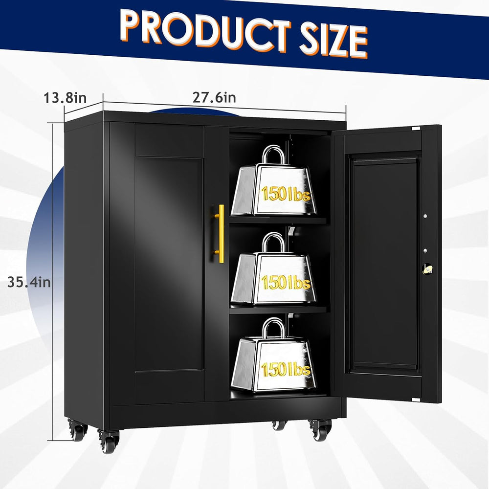 erosoei 35" H Metal Garage Storage Cabinet, Rolling Tool Cabinet with 2 ...
