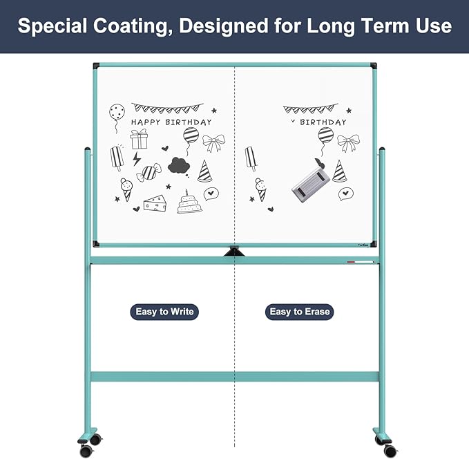 Rolling Whiteboard, 48x32 Inches Dry Erase Board