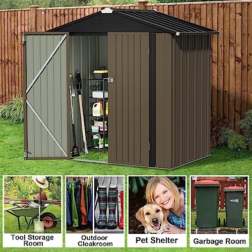 JUMMICO Metal Outdoor Storage Shed, 6 x 4 FT, Brown