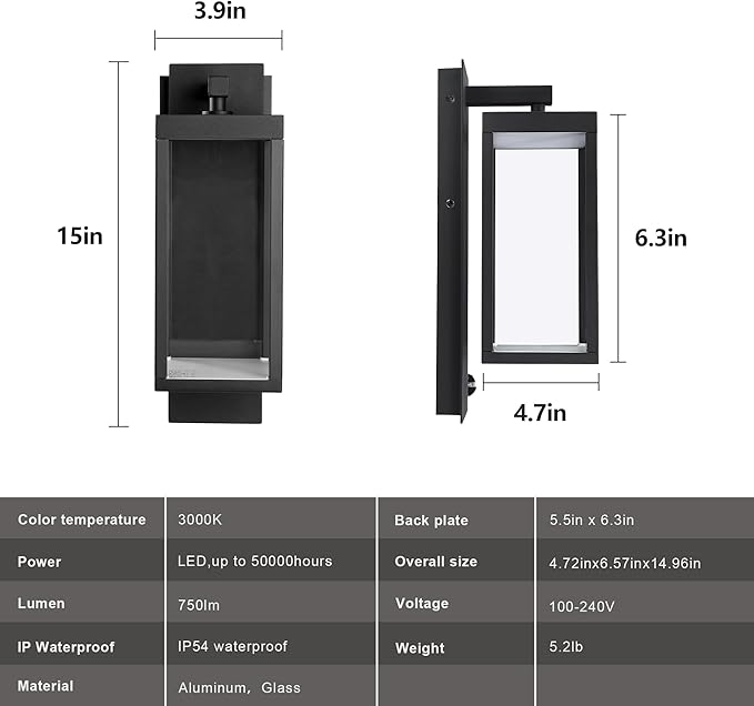 Lustrlach Upgraded Motion Sensor Outdoor Wall Light, 15” Porch Light Outdoor