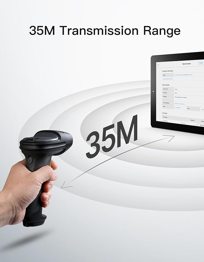 Inateck 2D Barcode Scanner, Wireless Bluetooth QR Code Scanner
