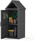 Outdoor Storage Shed, Waterproof Storage Cabinet with Ample Space, Sturdy Resin with Lockable Door and Sloping Roof, Multiple Hooks for Backyard, Garden, Patio & Lawn, Black