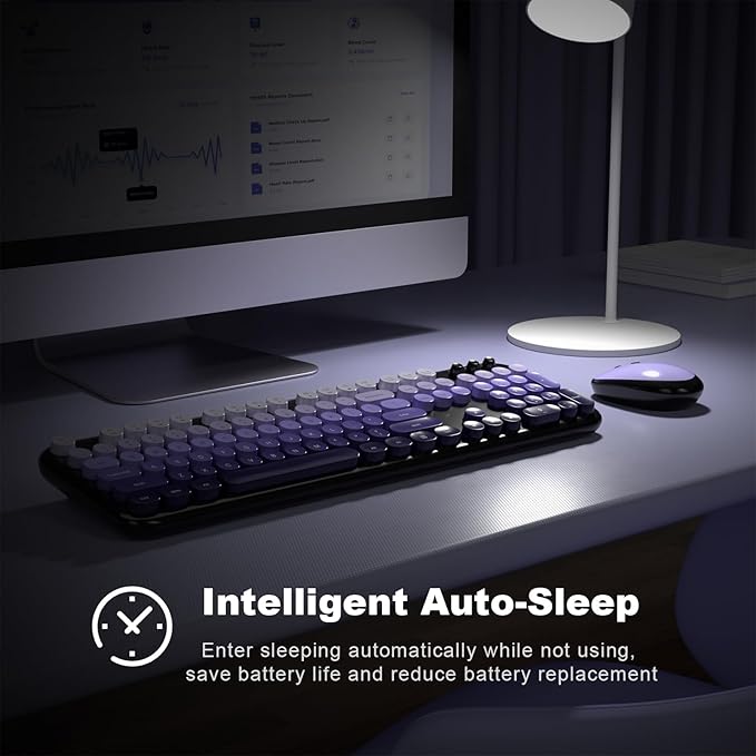MOFII Wireless Keyboard and Mouse Combo, Full Size 2.4G Retro Round Computer