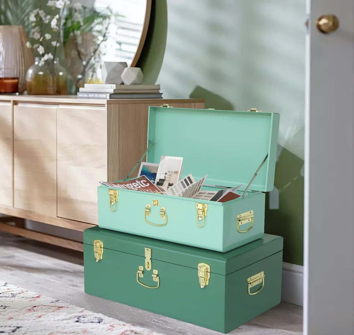 vixdonos decorative large metal box storage trunk chest, side view