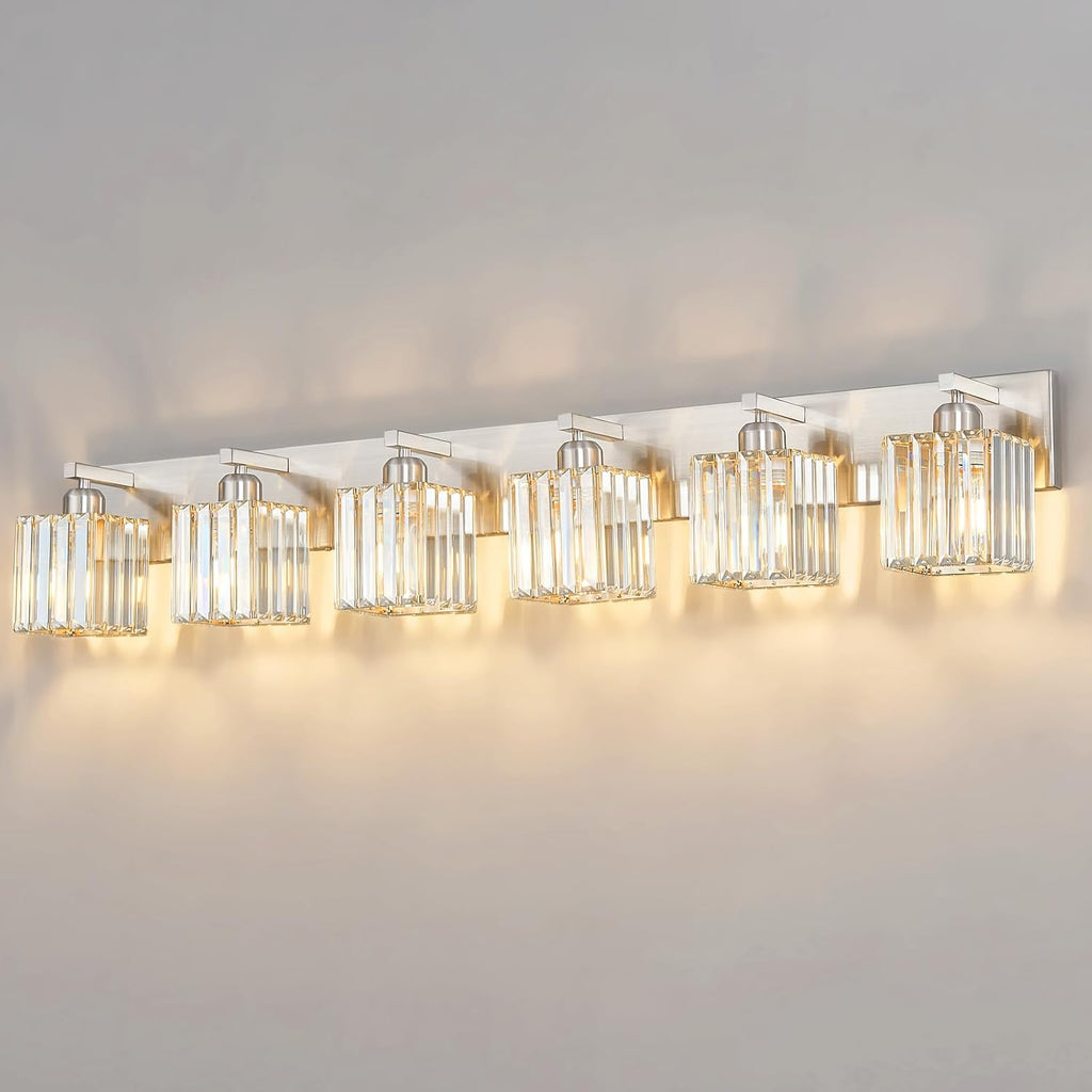 FDPBY Modern Vanity Light 6-Lights Brushed Nickel Vanity Light Crystal Bathroom