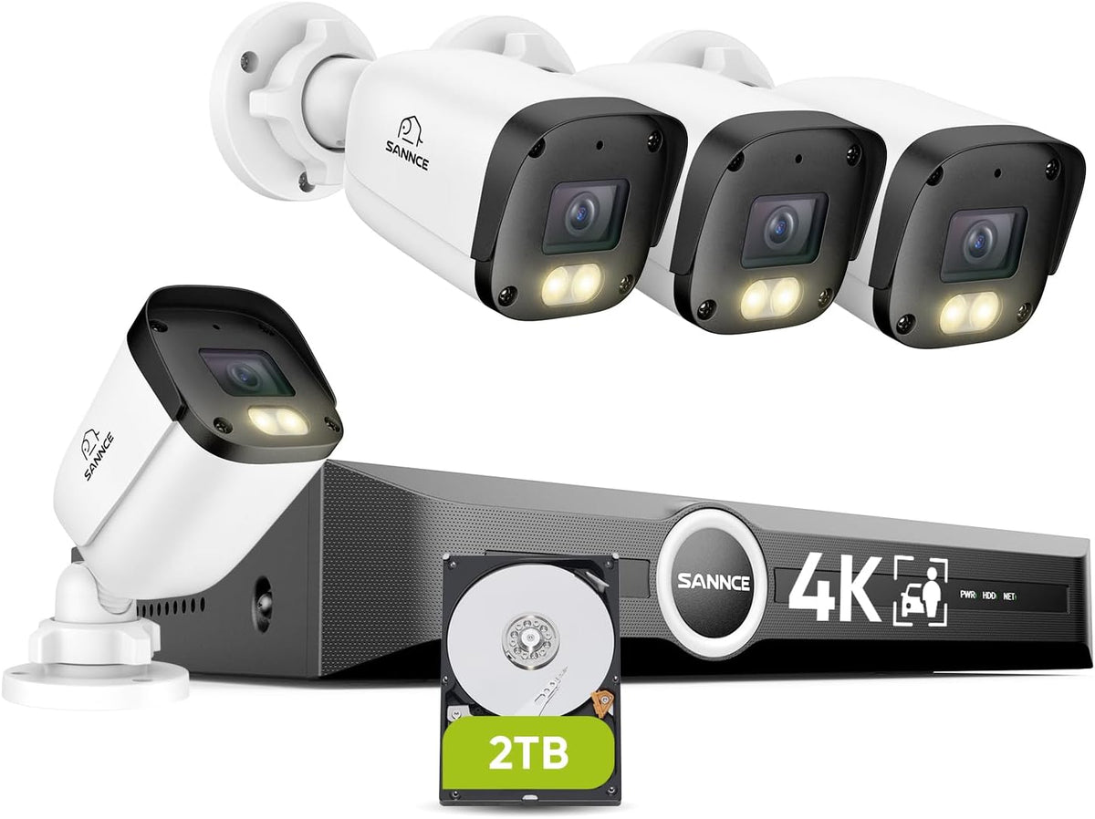 SANNCE 4K PoE Security Camera System - NVR with 4PCS Bullet Camera(2TB HDD)