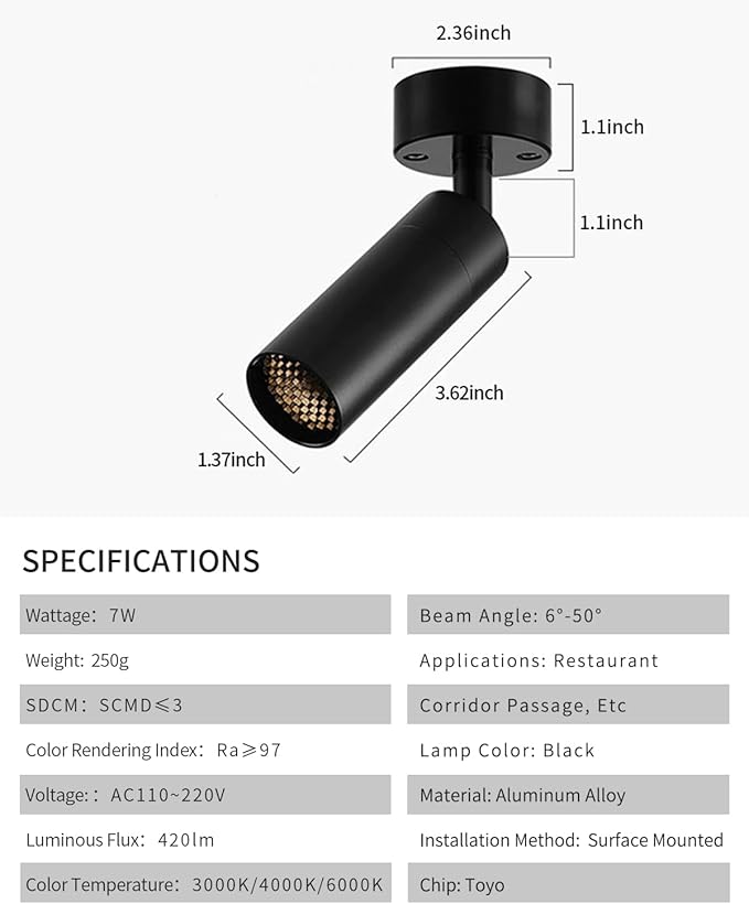 Gpaillumic Led Modern Directional Spotlight, Zoomable Monopoint Ceiling Spot