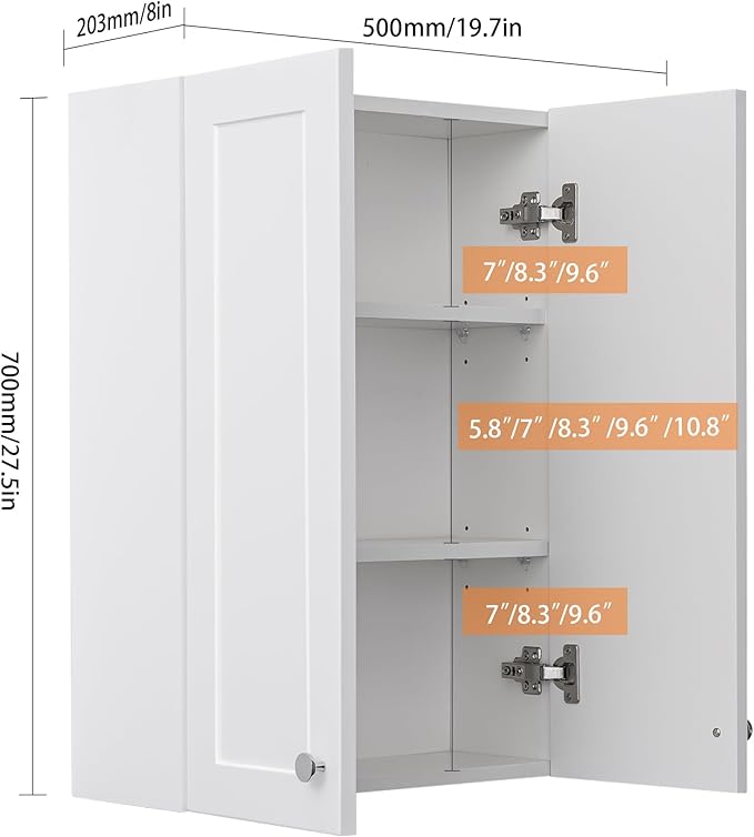 White Wall Mount Cabinet, MDF Over The Toilet Storage Cabinet