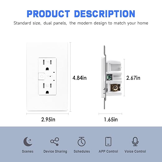 Smart in-Wall Outlet, Matter Smart Socket, 15A Smart Charger, Voice Control (4Pack)