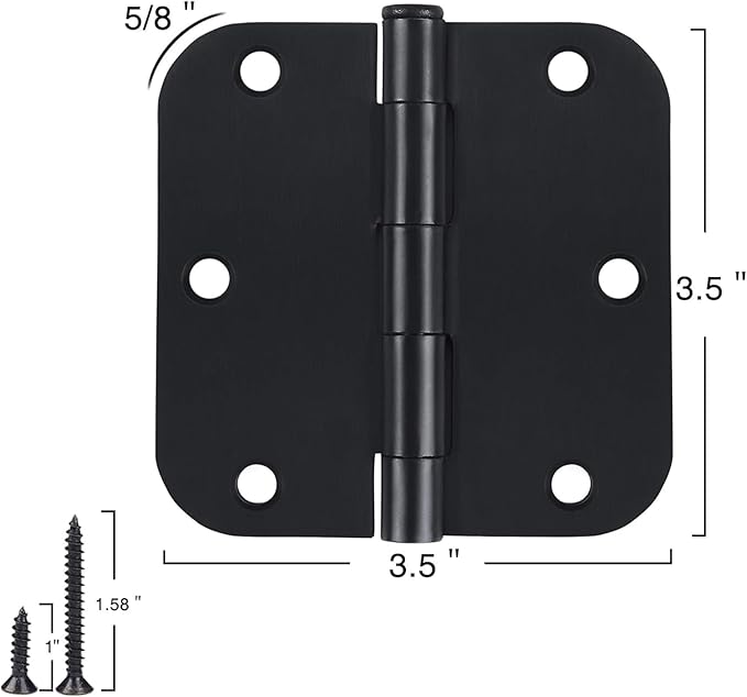 Interior Matte Black Hardware Door Hinges 3.5 Inch 30 Pack 3 1/2" Rounded 5/8"