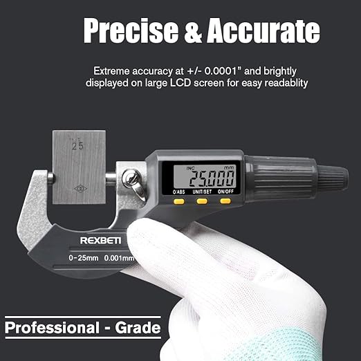 REXBETI Digital Micrometer, Professional Inch/Metric Measuring Tools