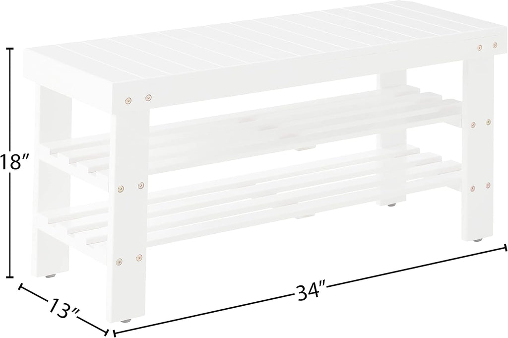 roundhill furniture pina quality solid wood shoe bench, side view