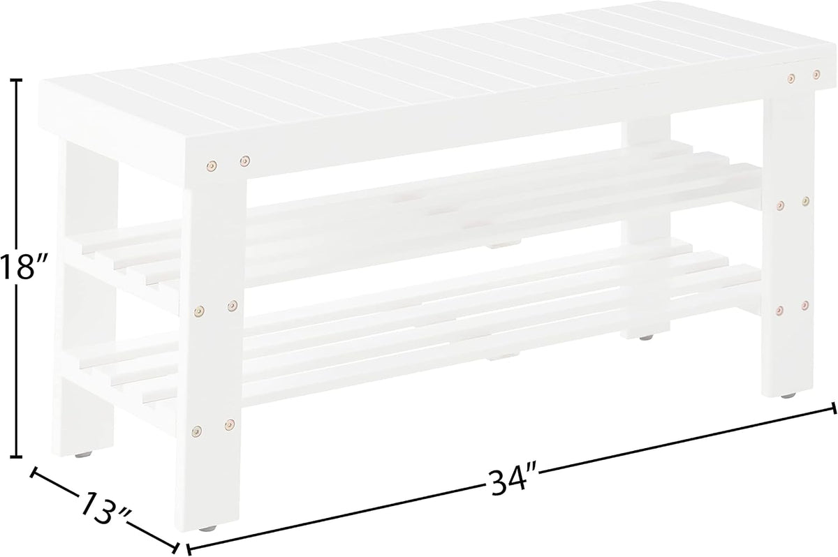 roundhill furniture pina quality solid wood shoe bench, side view