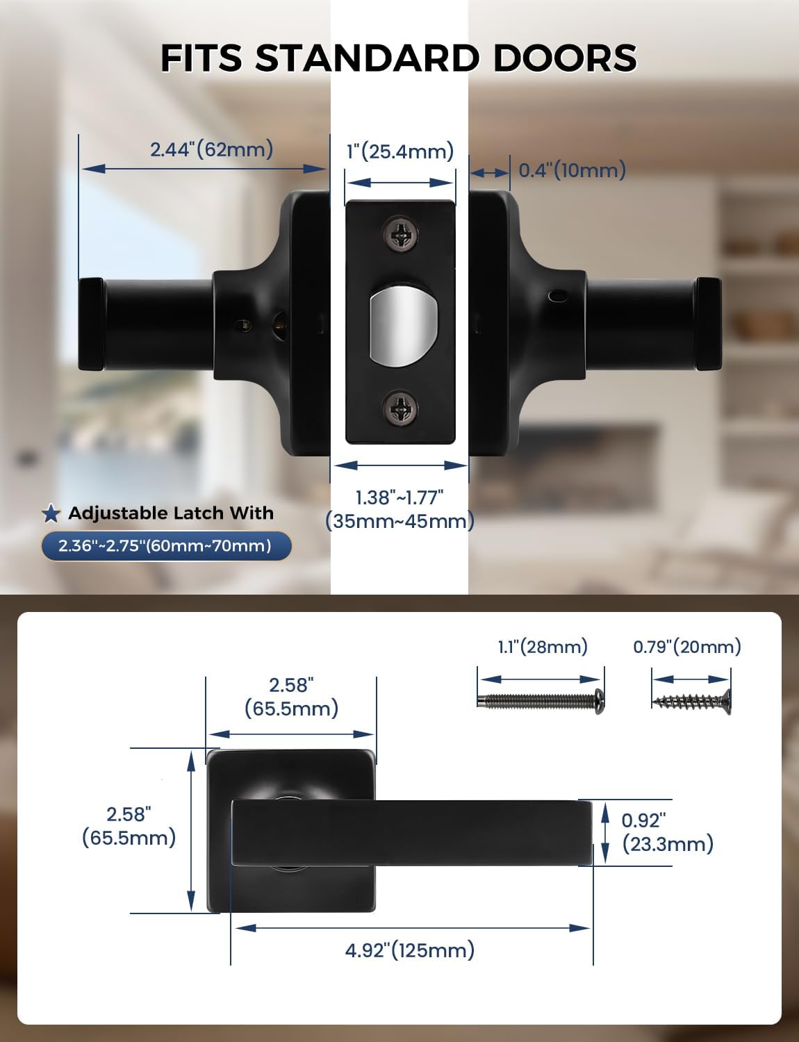 Mengico 5 Pack Door Handle,Black Door Lever Handle,Door Handles Interior Passage Lock(for Hallway&Close)