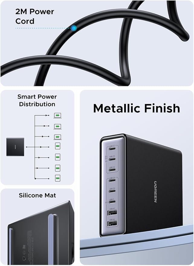 UGREEN Nexode 200W GaN USB C Charging Station, 8-Port Desktop Charger