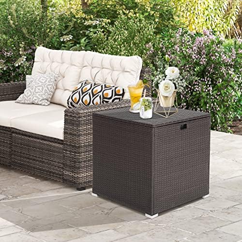 RELAX4LIFE Outdoor Storage Box 72-Gallon - Outside Wicker Storage Bin with Waterproof Zippered Liner, Gas Strut, Package Delivery Boxes for Outside, Accessories, Garden Tools Storage Deck Box