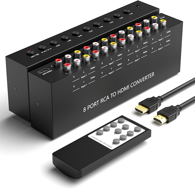 8 Port RCA to HDMI AV to HDMI Converter 1080P/720P 8 Way RCA Composite CVBS AV