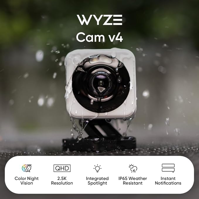 WYZE Cam v4, 2.5K AI Security Camera, Indoor/Outdoor Cameras (2 Pack)