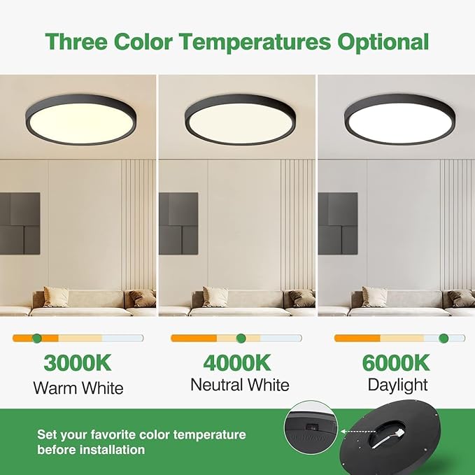 4PK 15.8 Inch Black LED Flush Mount Ceiling Light, 3000K/4000K/6000K CCT